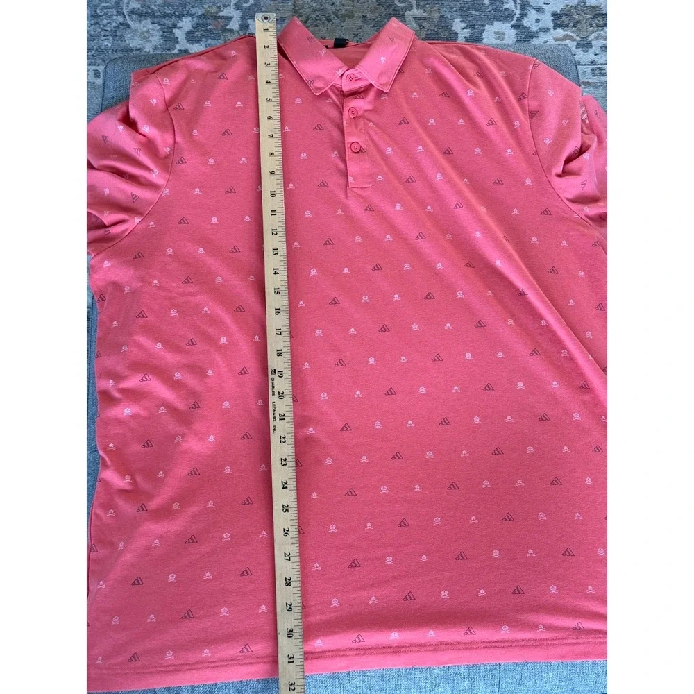 Adidas Mens 2XL Coral Pink Go‎ to Mini Crest All Over Print Golf Polo Shirt